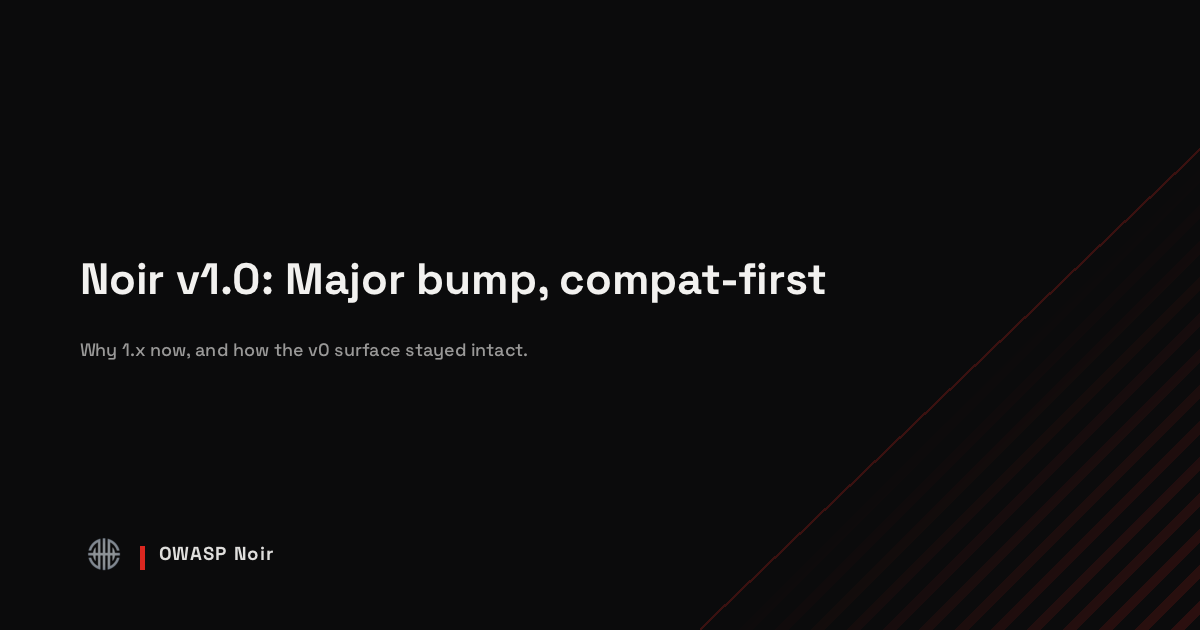 Noir v1.0 — Major bump, compat-first - OWASP Noir